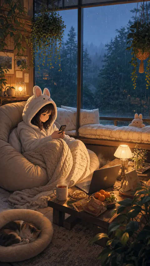Phòng ngủ buổi tối mưa