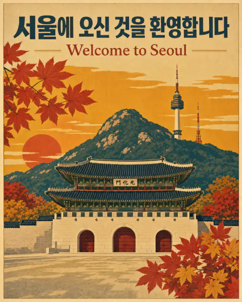 Póster de viaje de Seúl