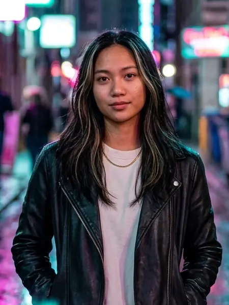 Neon city transformation of the same person