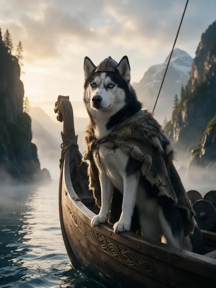 Perro como vikingo